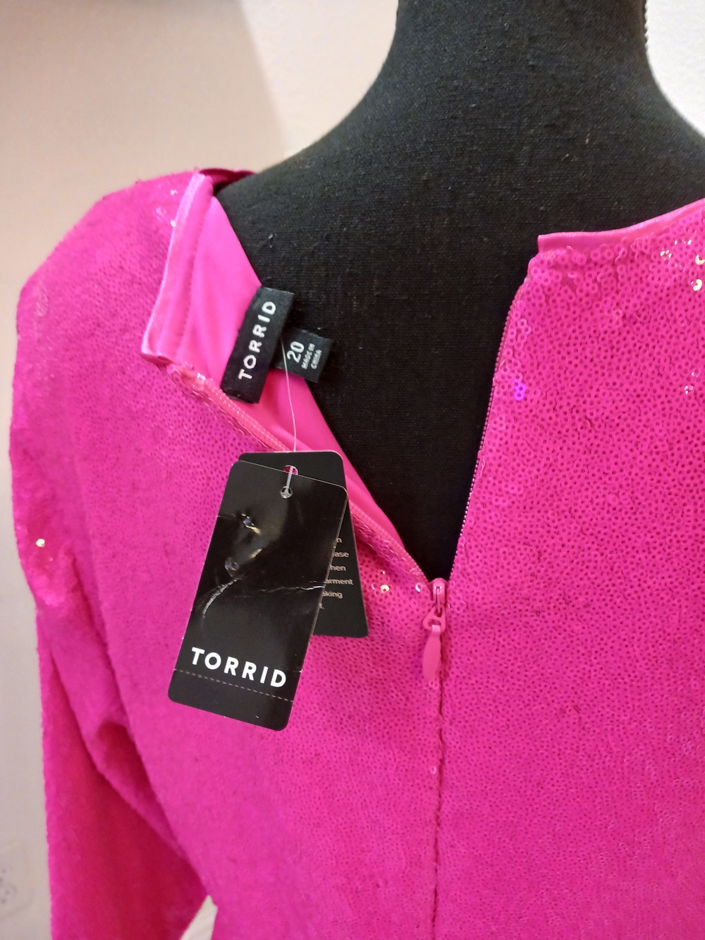 Plus-Size Hot Pink Sequin Midi Dress with Front Slit - Picture 10 of 10